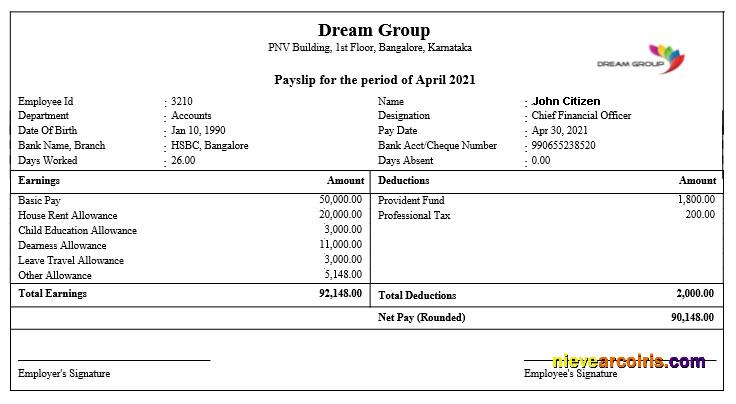 India DREAM group payslip
